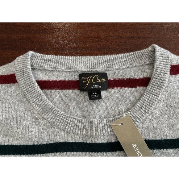 NWT J.Crew 100% Cashmere Crewneck Sweater Grey Stripe BM092 Mens Size XL $168 - Picture 3 of 12